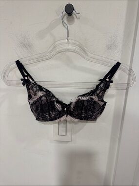 Agent Provocateur Black Lace Underwire Bra with Pink Trim